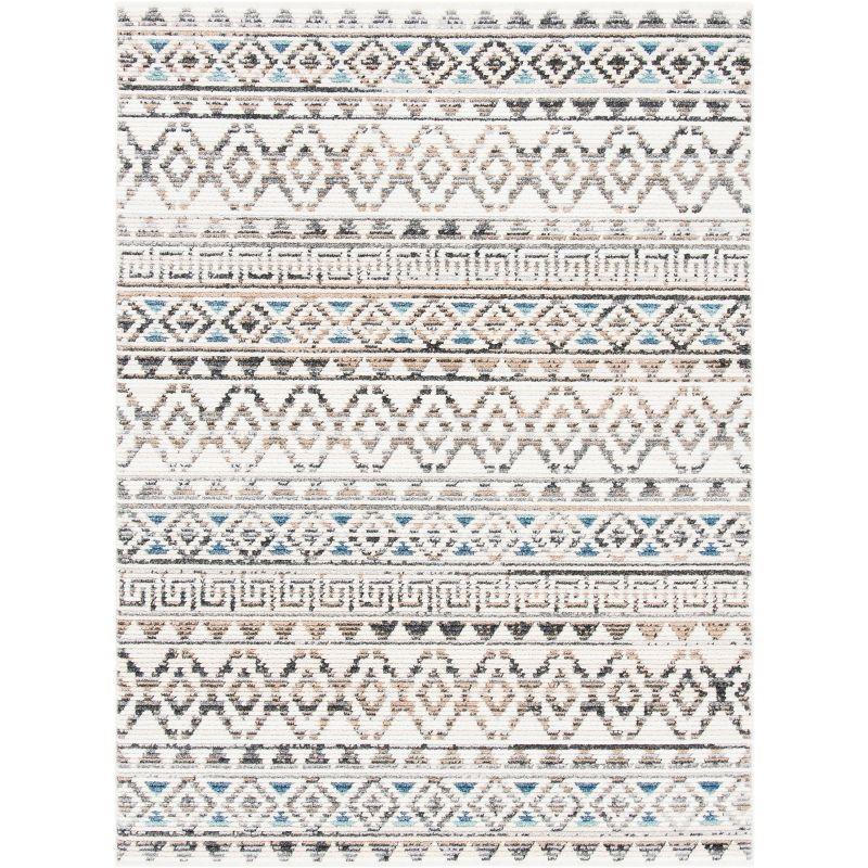 Ivory and Grey Synthetic Boho Area Rug