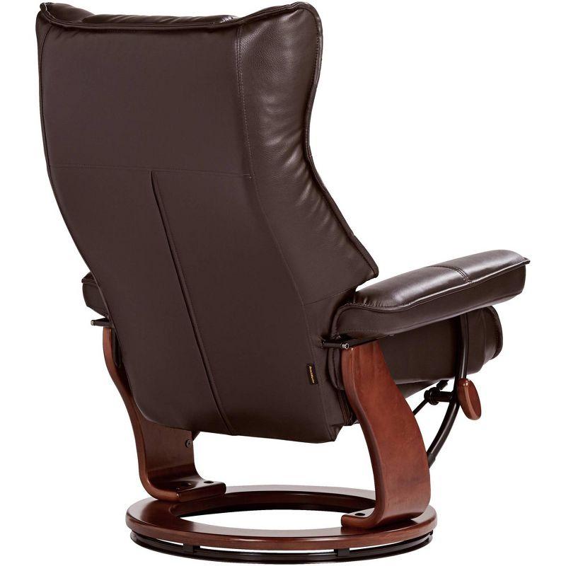 BenchMaster Morgan Java Faux Leather Recliner Chair Modern Armchair Ottoman Footrest Ergonomic Manual Reclining Swivel for Bedroom Living Room Reading