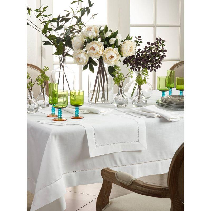 60"x60" Square Tablecloth with Hemstitch Border Design White - Saro Lifestyle: Elegant, Machine Washable, Polyester