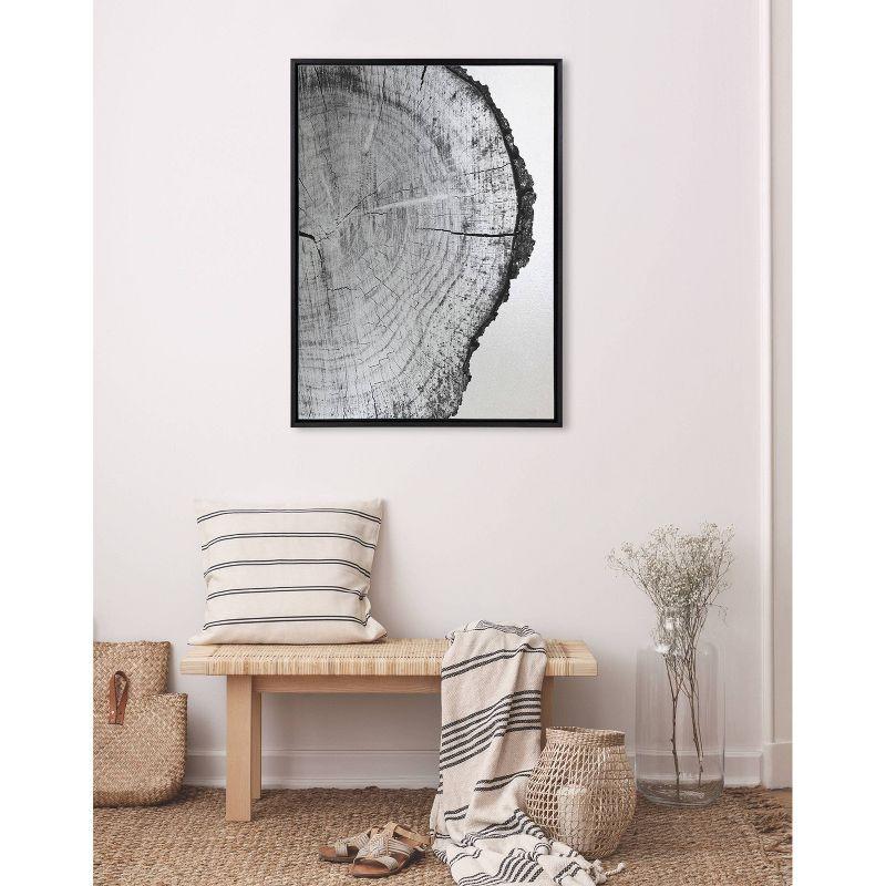 Kate & Laurel All Things Decor 28"x38" Sylvie Tree Rings BW Framed Metallic Canvas Wall Art by Emiko and Mark Franzen of F2Images