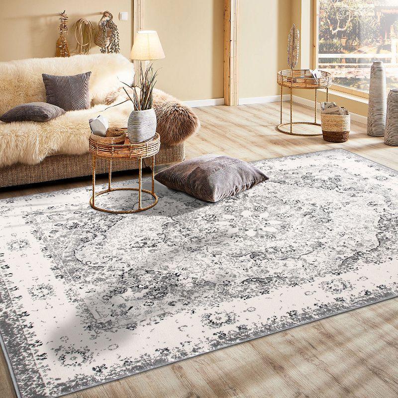 World Rug Gallery Vintage Oriental Distressed Medallion Gray 3'3" x 5' Area Rug:  Stain-Resistant,  Low Pile,  Pet Friendly