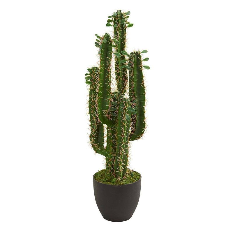 Lifelike Spined Green Cactus Artificial Plant in Black Pot, 38"