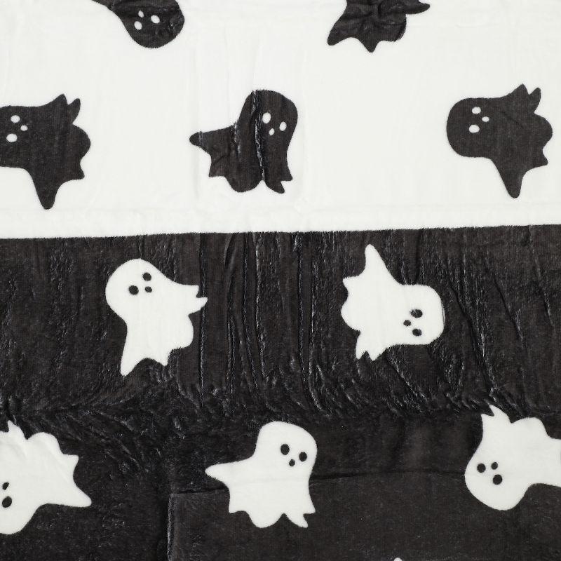 Halloween Ghosts Black and White Twin Plush Throw Blanket