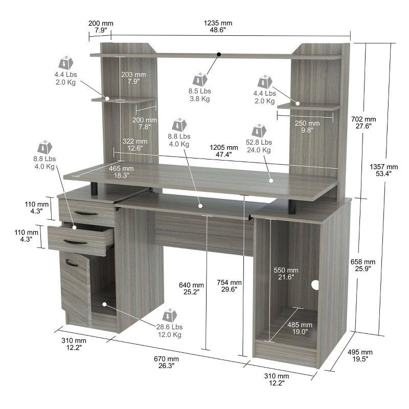 Computer Workcentre With Hutch Smoke Oak - Inval: Modern Laminate Writing Desk, MDF Frame, Open Shelf Storage
