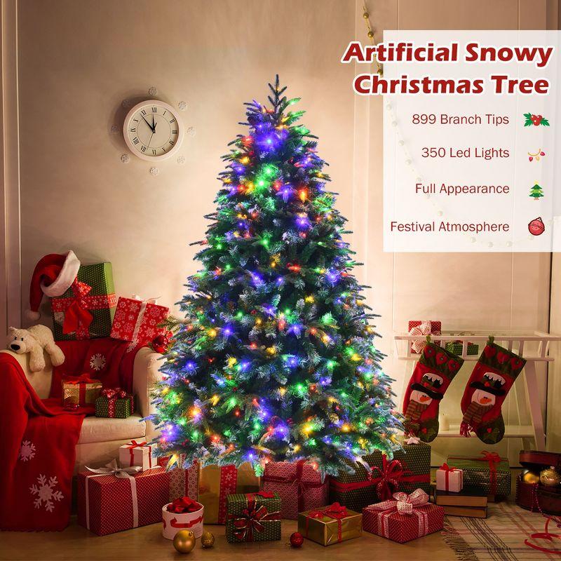 6ft Pre-Lit Snowy Christmas Hinged Tree 11 Flash Modes w/ 350 Multi-Color Lights