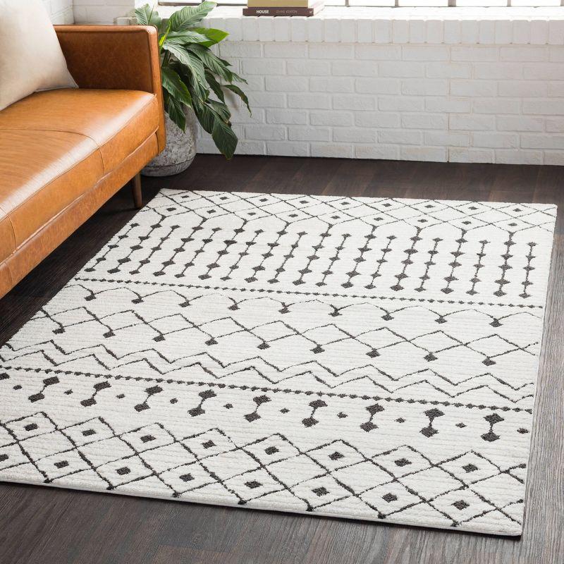 Round Black and White Shag Synthetic Rug