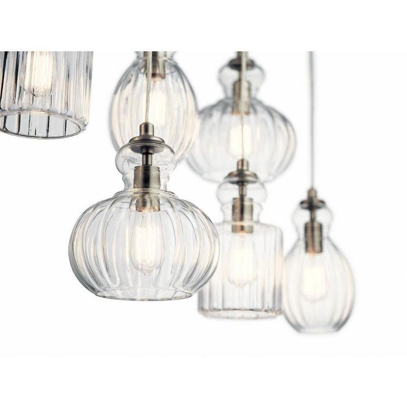 Riviera 35.5" 6 Light Linear Chandelier with Clear Ribbed Glass in Brushed Nickel