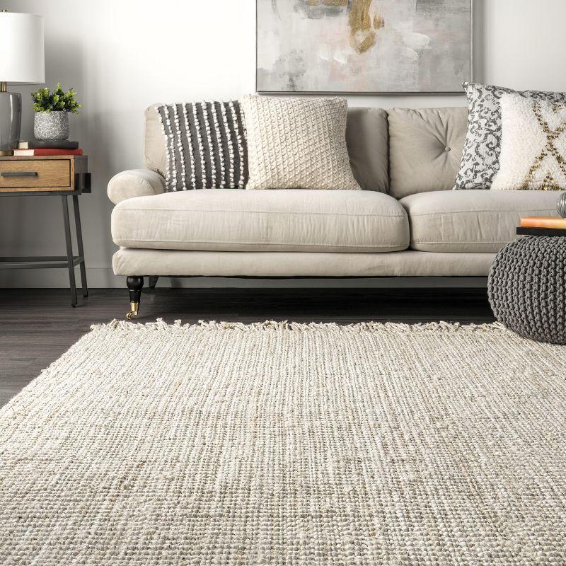 Nuloom 2x6 Daniela Jute Tassel Hand Woven Indoor Area Rug, Off White, Solid Chunky Farmhouse Design, Natural Fiber BedroomLiving Room