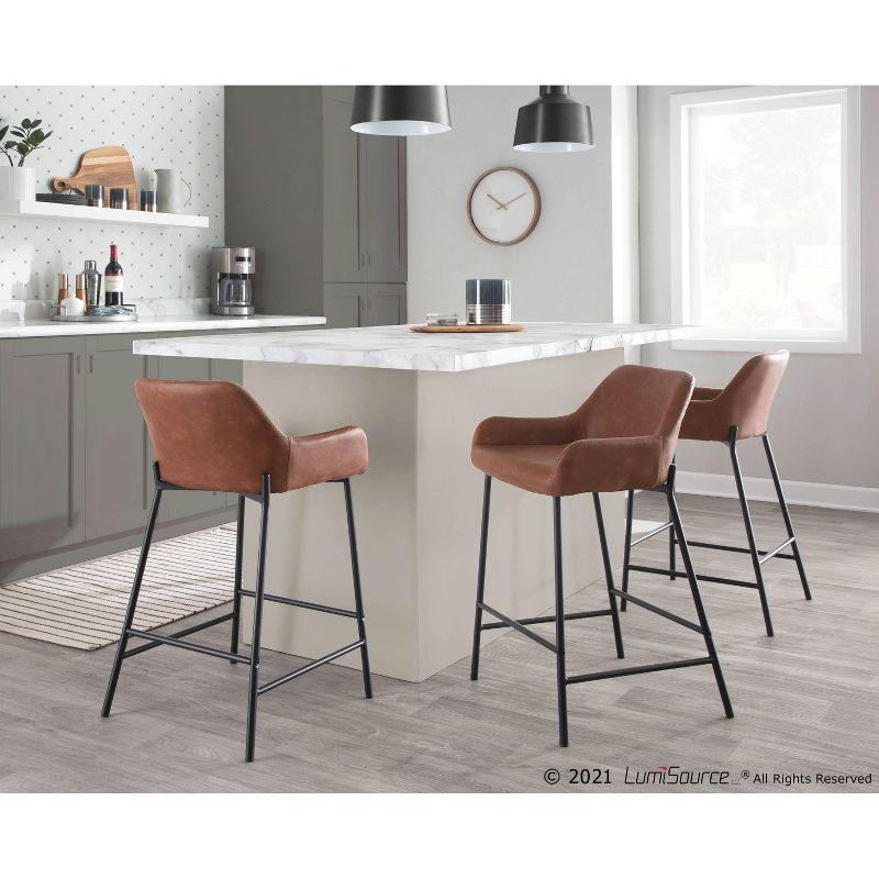 Set of 2 Daniella Metal/Faux Leather Counter Height Barstools Black/Camel - LumiSource: Padded, With Back, Fixed Height