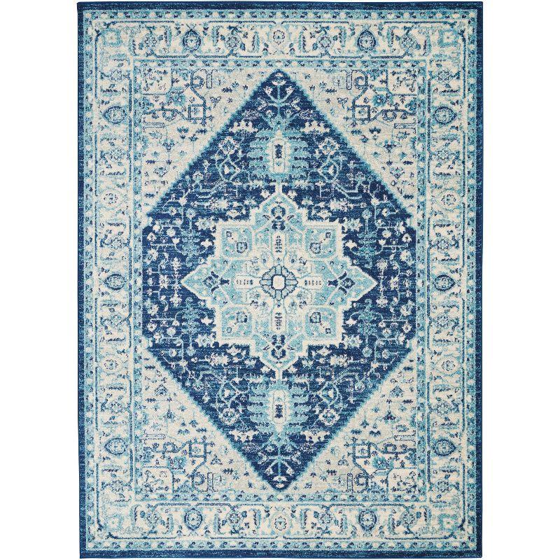 Ivory/Navy 4' x 6' Synthetic Easy Care Rectangular Rug