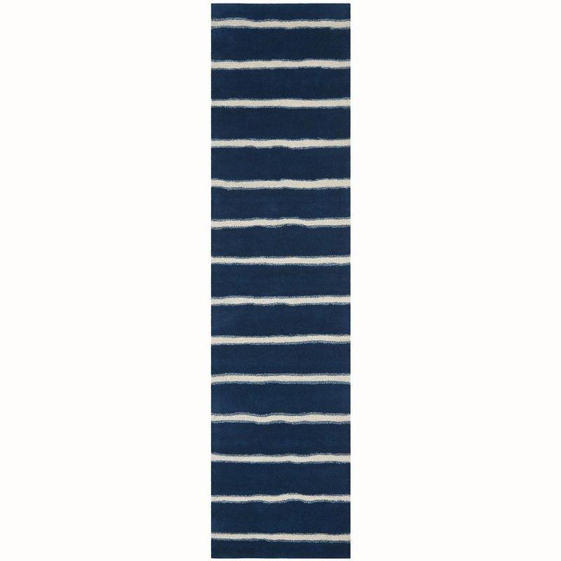 Martha Stewart Chalk Stripe - MSR3617 - Indoor Hand Tufted Runners - Wrought Iron/Navy - 2'6"x10'