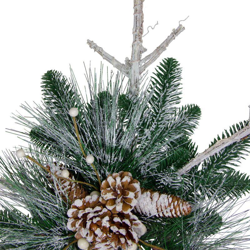 24" Green and Winter White Frosted Mixed Pine Twig Snowflake Christmas Ornament