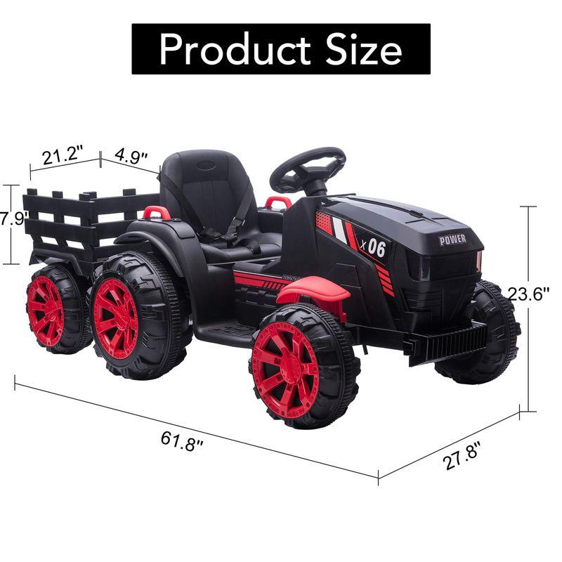 12V Kids Ride On Tractor with Trailer Battery Powered Electric Vehicles Toy