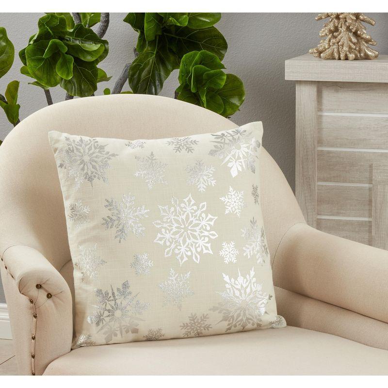 Saro Lifestyle Foil Print Snowflake Throw Pillow With Down Filling