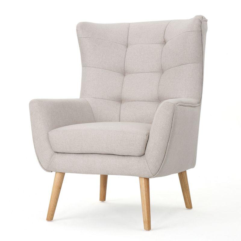 Temescal Wheat Polyester Mid-Century Club Chair with Natural Rubberwood Legs