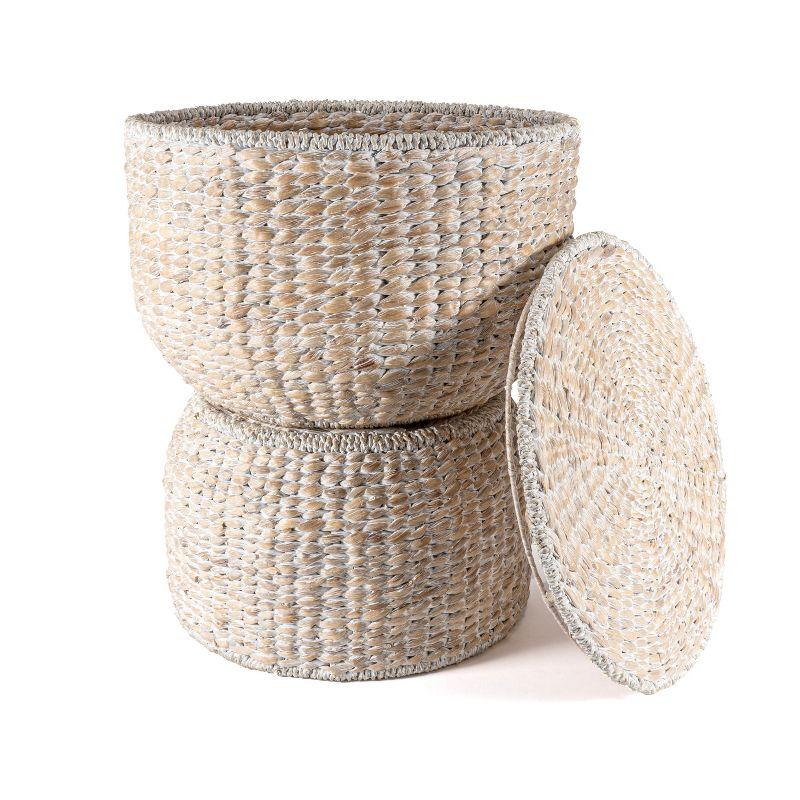 happimess 18" Hourglass Handwoven Hyacinth Storage Accent Table with Lid