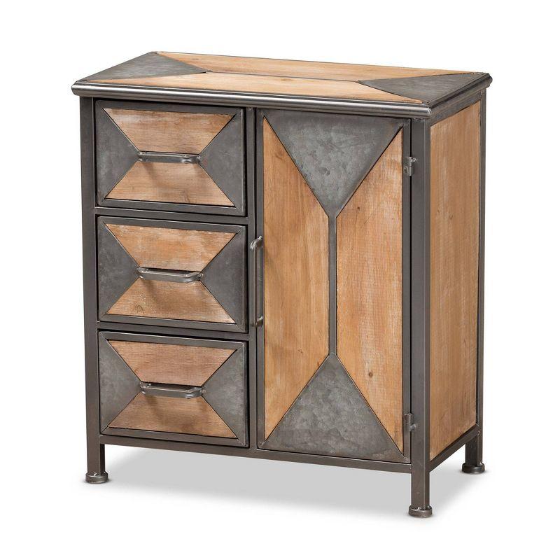 Livi Homes Vortex 3-Drawer Accent Storage Cabinet in Rustic Industrial Antique Grey Finished Metal and Whitewashed Oak Brown Finished Wood