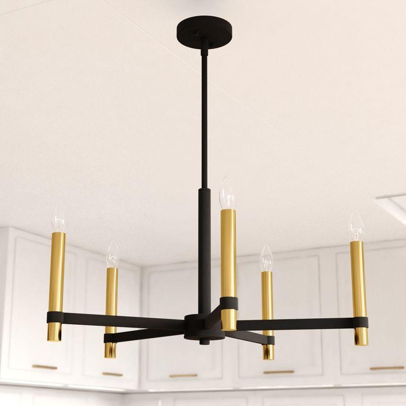 VAXCEL Damen 5 Light Black and Brass Contemporary Candle Chandelier