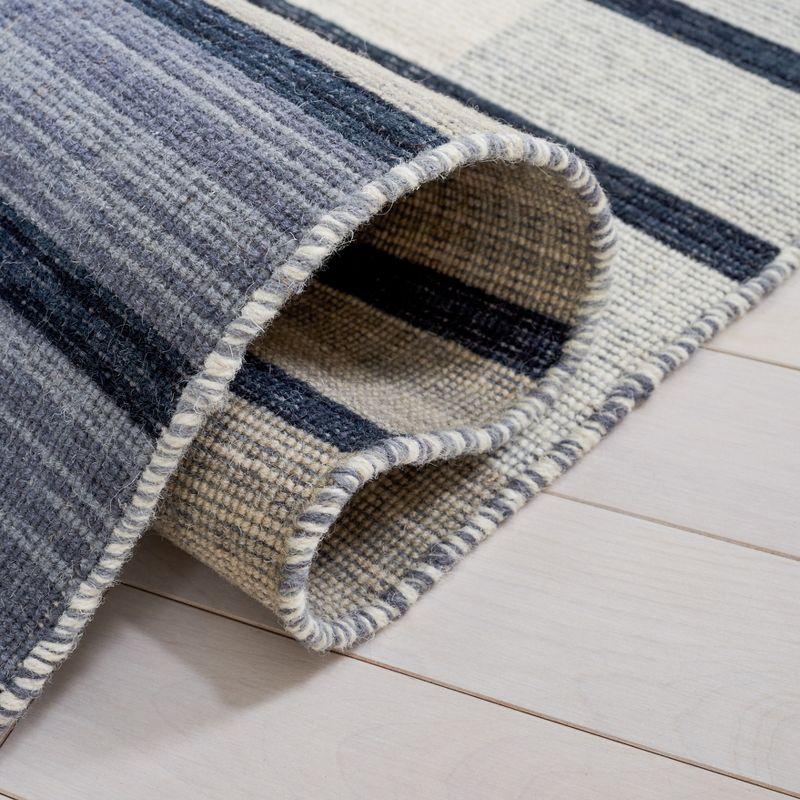 Modern Boho Black Stripe Square Wool Rug, Handmade Flat Woven