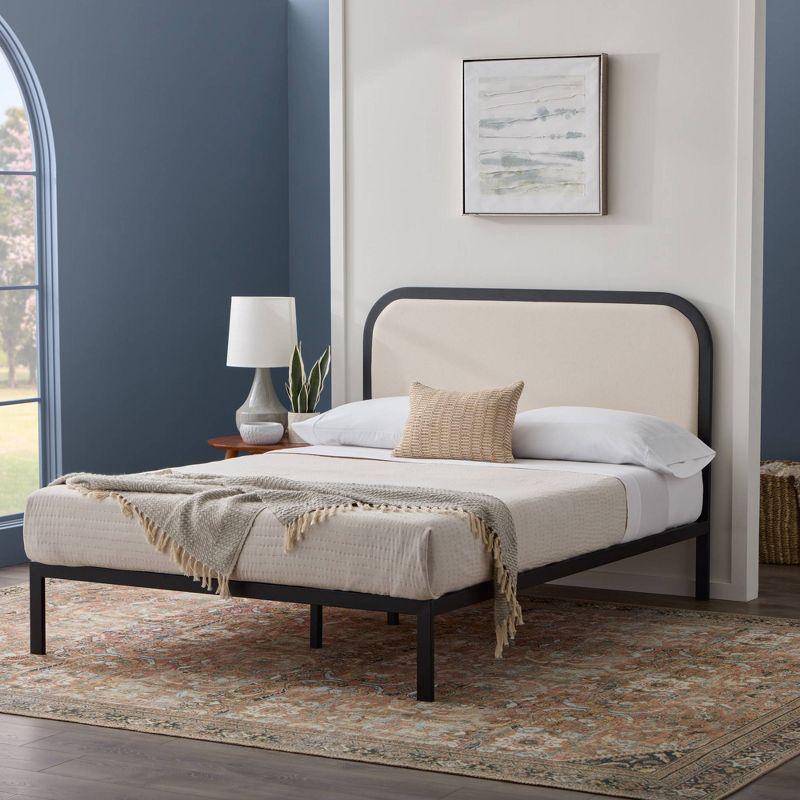 Brookside Metal Bed Frame with Rounded Upholstered Headboard