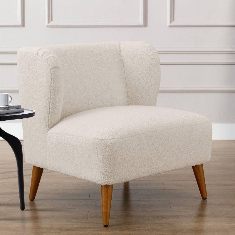 Comfort Pointe Vesper Boucle Accent Chair Milky White: Armless, Wingback, Wood Legs, Foam Cushion