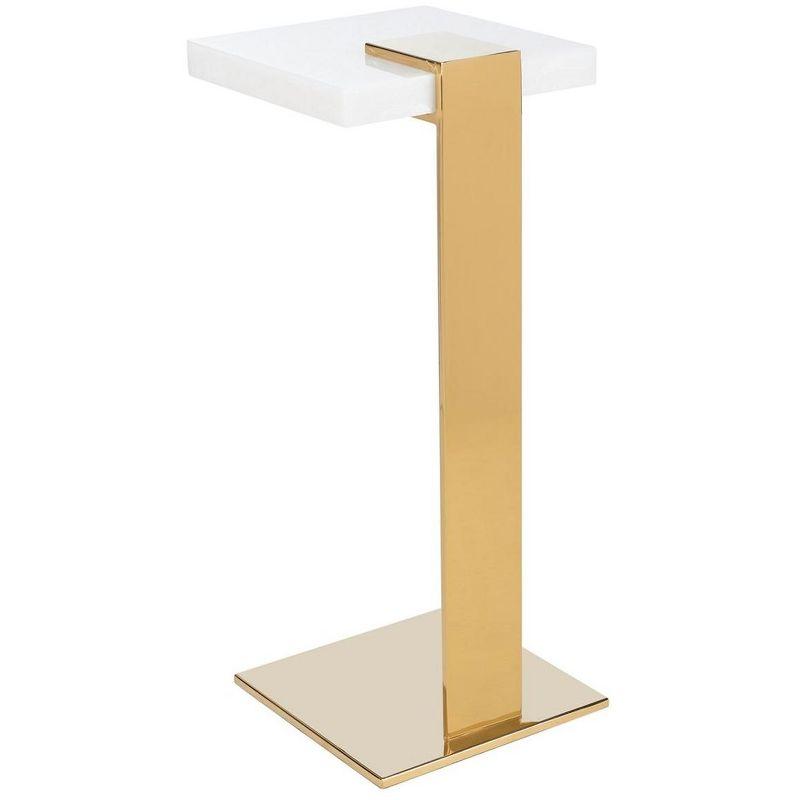 Elegant White Marble and Brass Square Drink Table