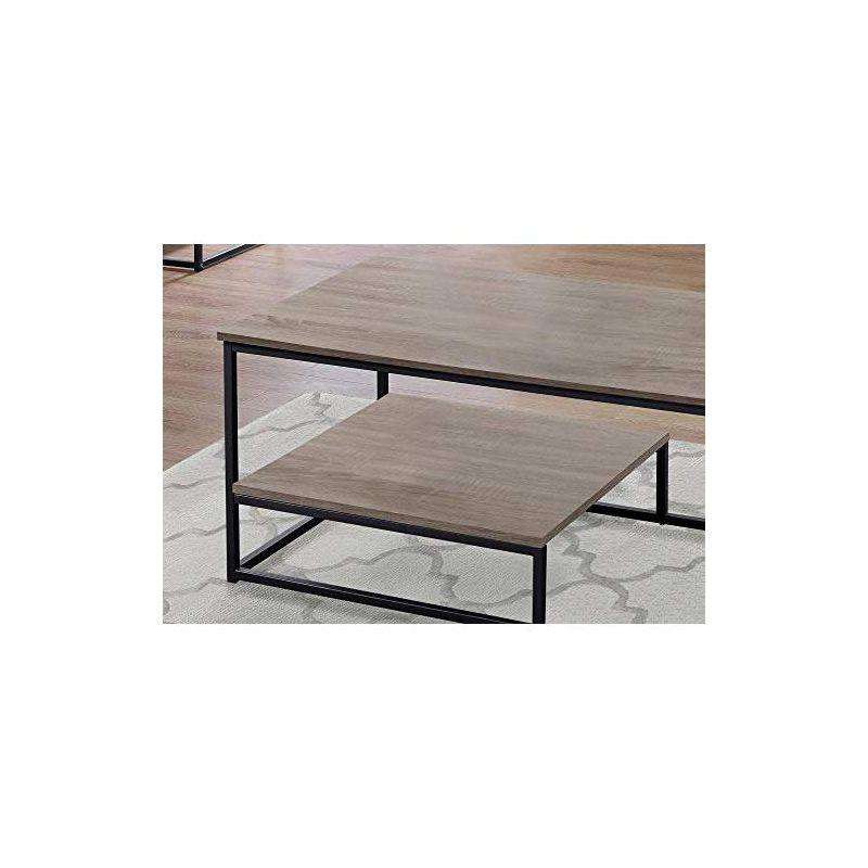 Monarch Specialties Table Set 3Pcs Set Coffee End Side Accent Living Room Metal Laminate Brown Black Contemporary Modern