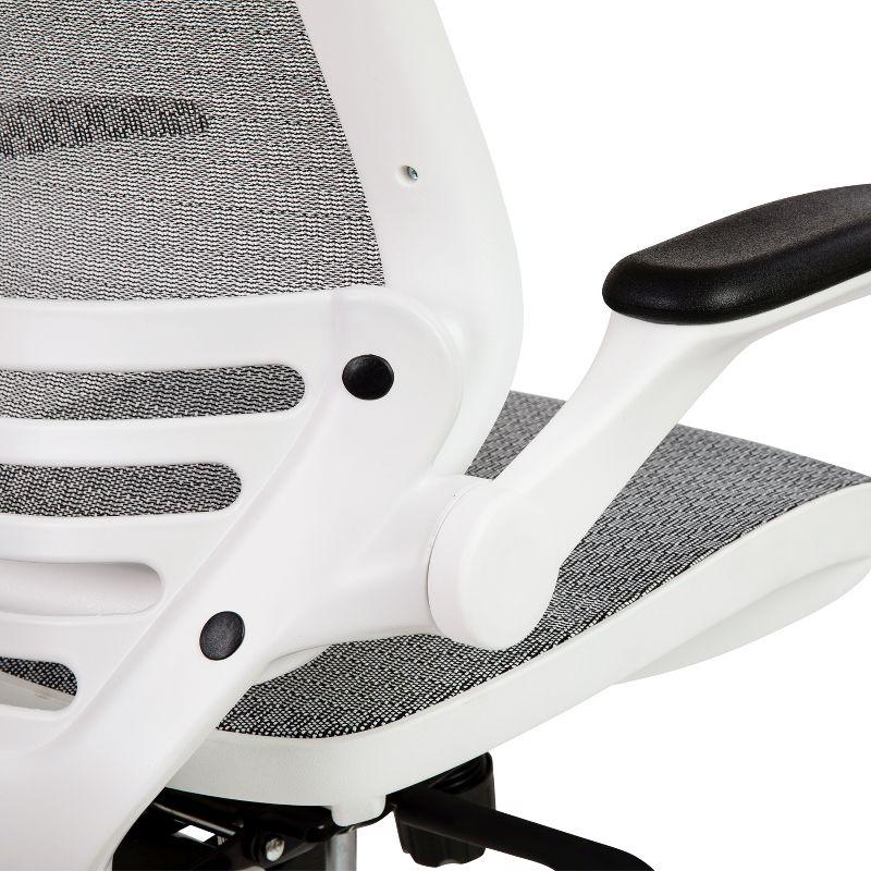 Emma and Oliver Gray Mid-Back Mesh Drafting Chair with White Frame and Flip-Up Arms