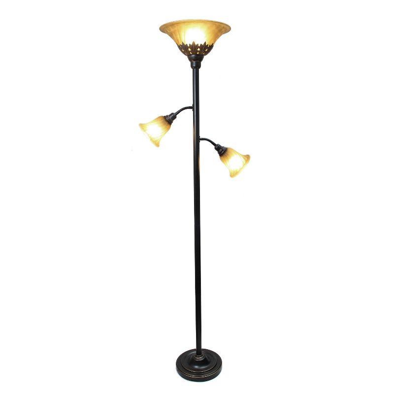 Torchiere Floor Lamp with 2 Reading Lights and Scalloped Glass Shades - Lalia Home