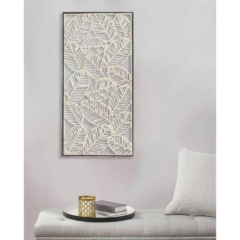 32" x 16" Paper Cloaked Leaves Unframed Wall Decor Natural: Madison Park Etched Botanical Artwork, Molded Hanger