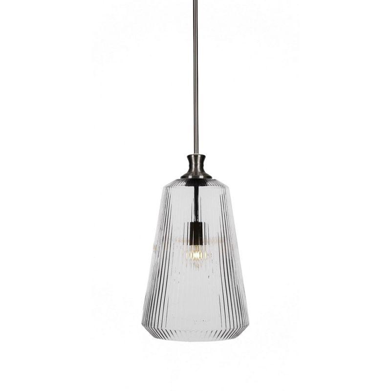 Toltec Lighting Carina 1 - Light Pendant in  Brushed Nickel with 11" Clear Ribbed Shade