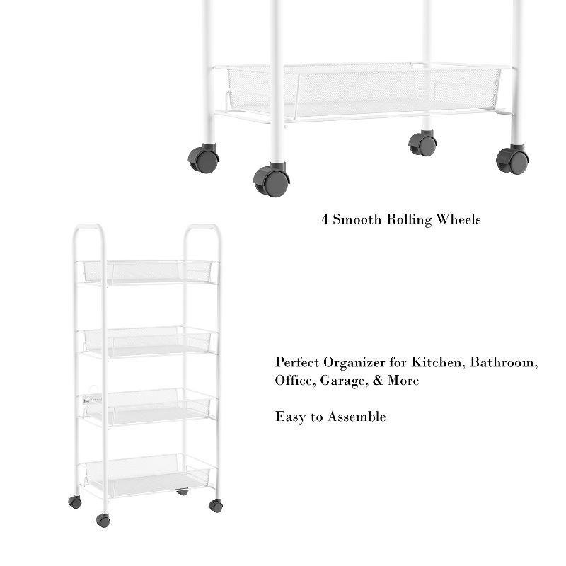 White Metal 4-Tier Rolling Kitchen Storage Cart