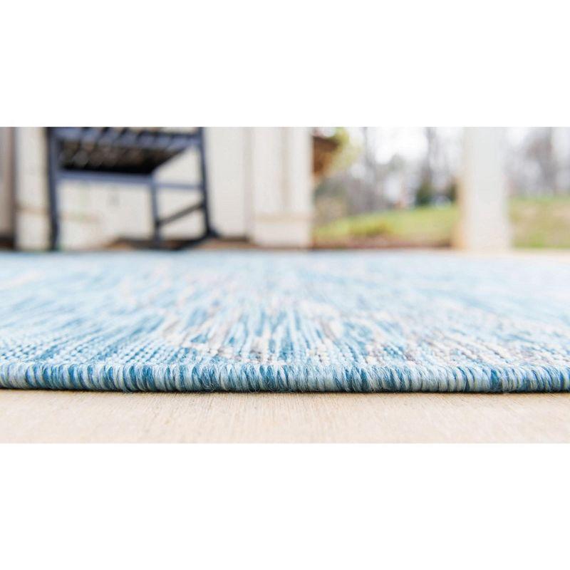 Light Aqua Botanical Outdoor Rectangular Synthetic Rug