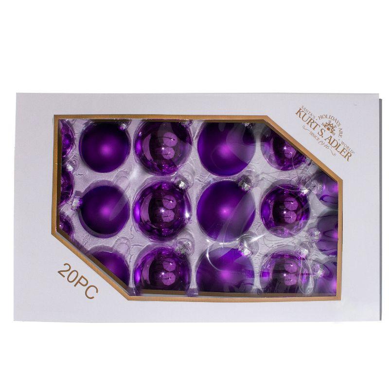 Kurt Adler 60-80MM Shiny and Matte Purple Glass Ball Ornaments, 20 Piece Set