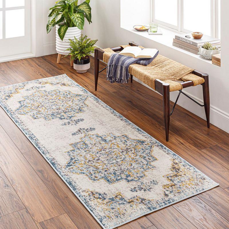 Sky Blue and Beige Traditional Woven Area Rug