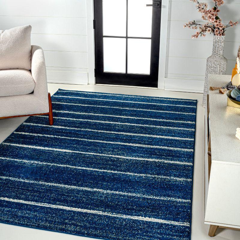 Navy and Cream Rectangular Striped Synthetic Area Rug 3' x 5'