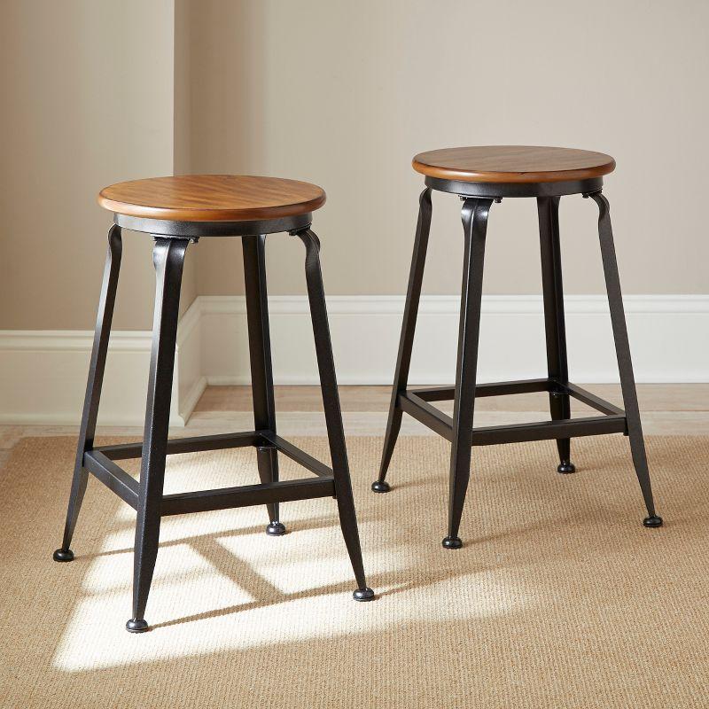 Set of 2 Addison 24" Counter Height Barstool Metal/Brown - Steve Silver Co.: Birch Veneer, Round Seat