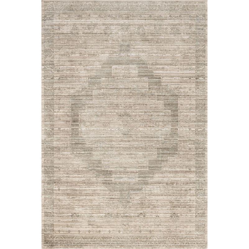 Nuloom Lotus Medallion 4x6 Machine Washable Indoor/Outdoor Area Rug for Living Room Patio Deck Front Porch Kitchen, Beige