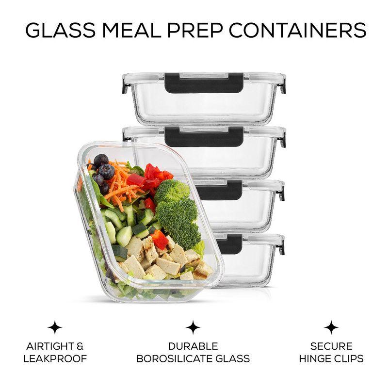 Black Glass Meal Prep Containers with Lids, Set of 5