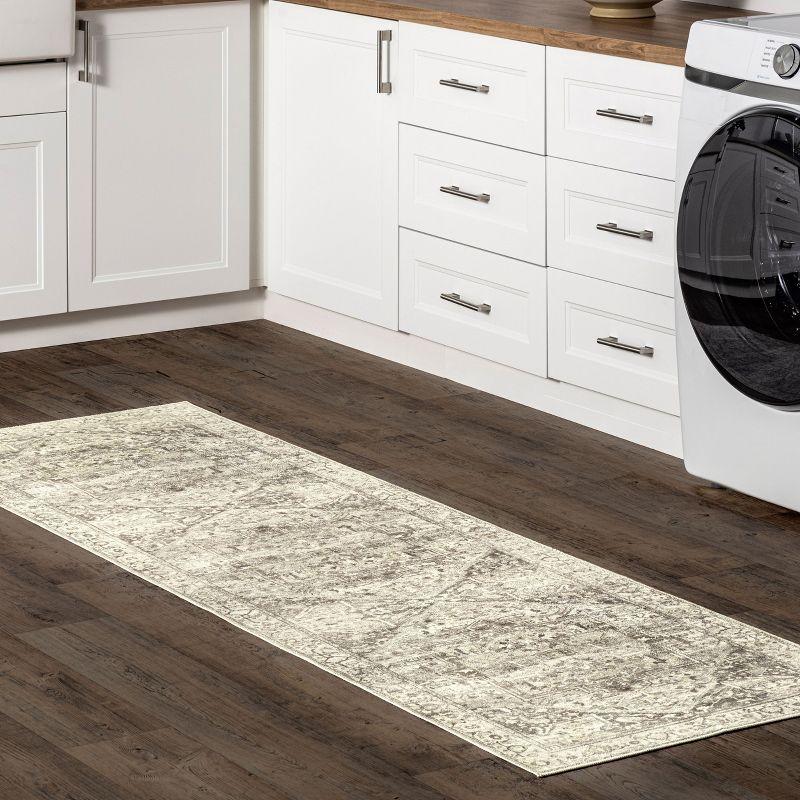 Nuloom 2x6 Machine Washable Rain Haven Vintage Medallion Indoor Area Rug, Grey Non-Slip Backing, Stain Resistant, BedroomLiving Room, Kitchen