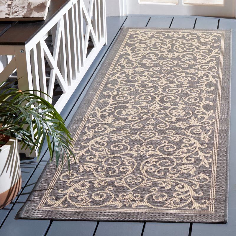 Modern Courtyard 27'' Gray Floral Indoor/Outdoor Runner Rug