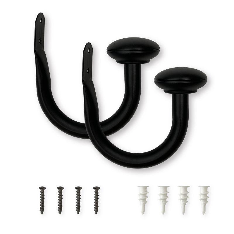 Set of 2 (2.7"x6.5") Steel Curtain Holdbacks in Matte Black - Lumi Home Furnishings