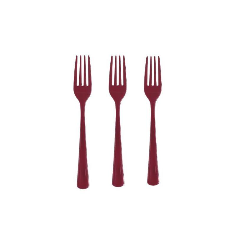 Exquisite Burgundy Plastic Utensil Cutlery Set Forks Spoons Knives- 150 Pack