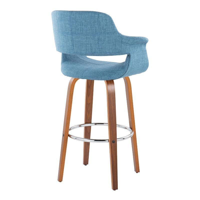 LumiSource Set of 2 Vintage Flair Barstools Walnut/Chrome/Blue:: Swivel, Upholstered, Fixed Height