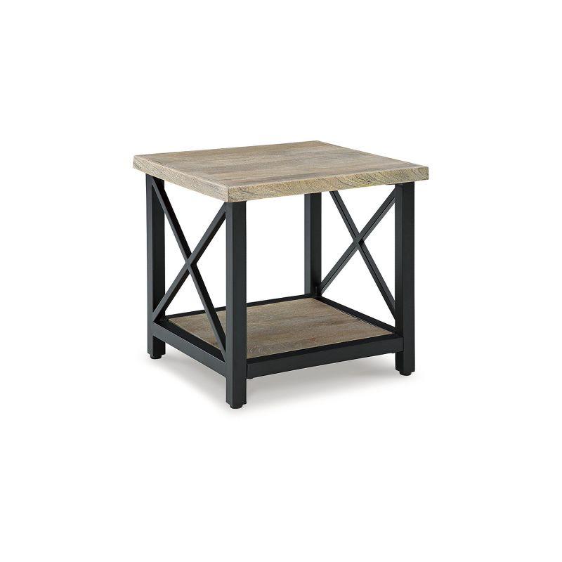 24'' Black and Brown Wood and Metal Rectangular End Table