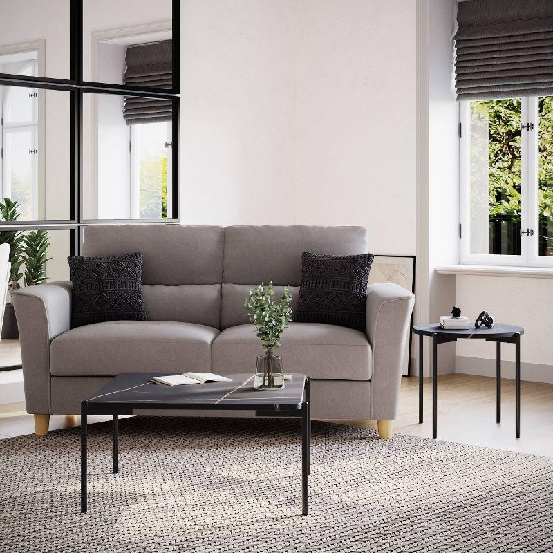 2pc Arlo Coffee Table Set Black Faux Marble - CorLiving: Durable Iron Frame, MDF Top, Modern Design