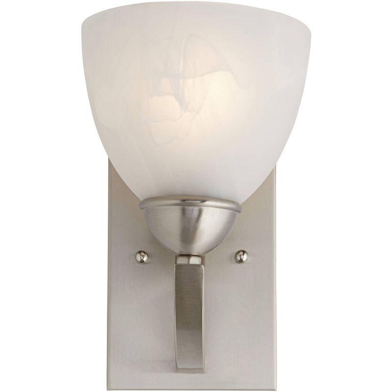 Possini Euro Design Modern Wall Light Sconces Set of 2 Satin Nickel Hardwired 6" Fixture Marbleized Glass for Bedroom Bathroom