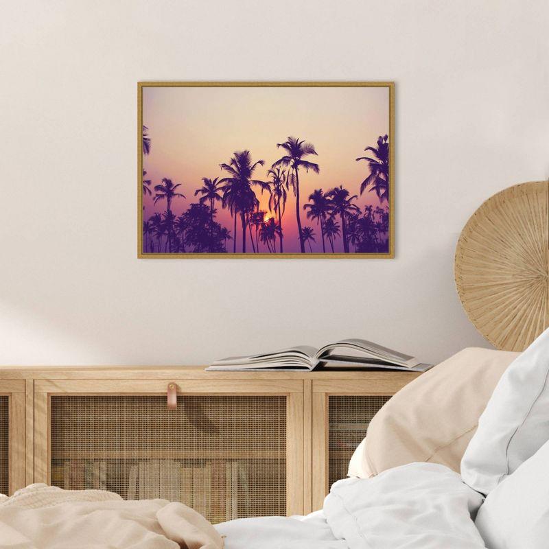 23" x 16" Palm Sky 1 by Design Fabrikken Framed Canvas Wall Art - Amanti Art: Sunrise Grove Silhouette