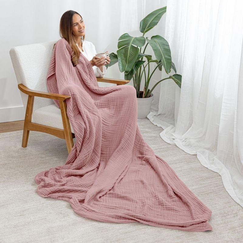 Muslin Blanket for Adults, Extra Large Throw 50" x 60" By Comfy Cubs - Mauve