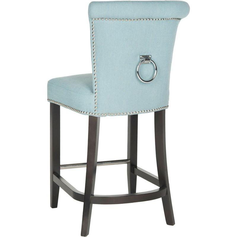 Sky Blue Transitional Birch Wood Counter Stool with Metal Ring